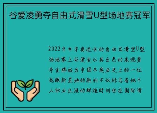 谷爱凌勇夺自由式滑雪U型场地赛冠军